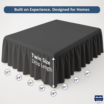 Cottingon Bed Skirt Twin 22" Drop with Split Corners, 100% Microfiber Soft and Stylish, Dust Ruffle with Platform, Dark Grey
