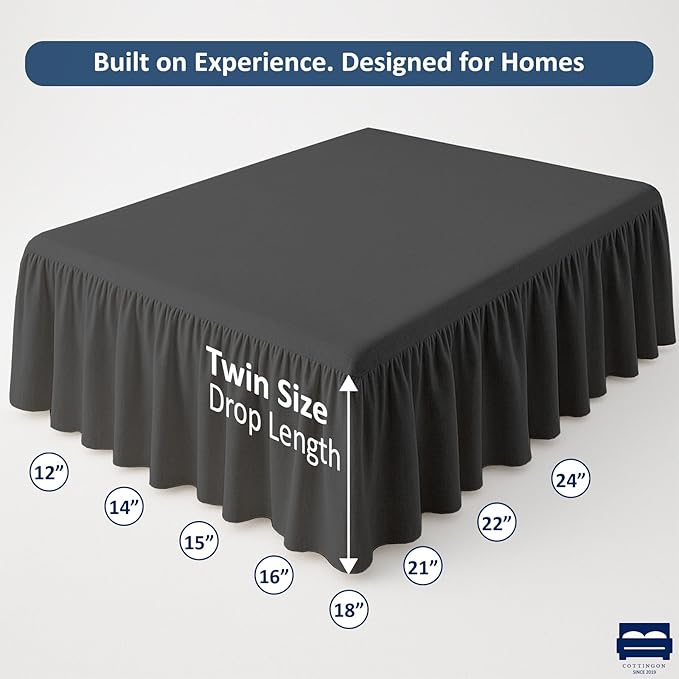 Cottingon Bed Skirt Twin 12" Drop with Split Corners, 100% Microfiber Soft and Stylish, Dust Ruffle with Platform, Dark Grey