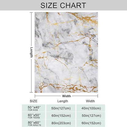 Gold Marble Throw Blanket for Couch, Super Soft Fuzzy Throws Warm Comfortable Plush Fleece Blanket, Fashion Decorative Flannel Fleece Blanket for All Season(40 x 50 in, Gold Marble)
