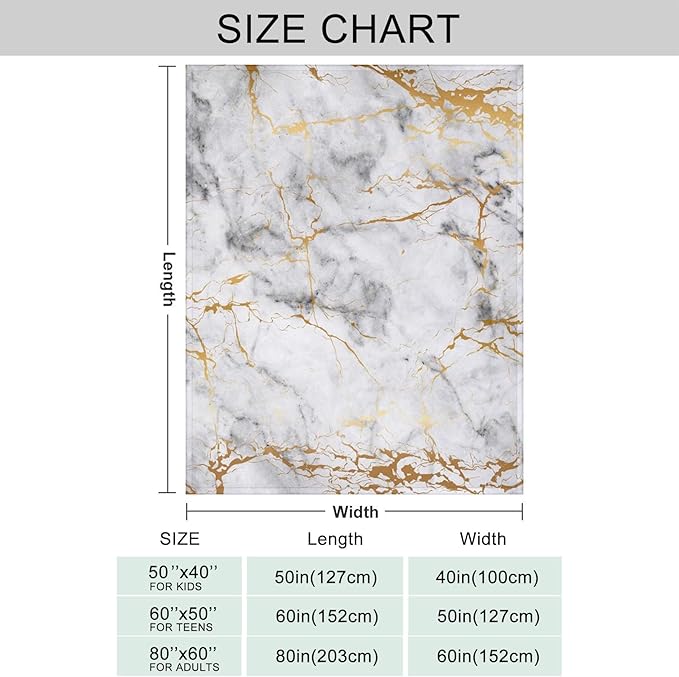 Gold Marble Throw Blanket for Couch, Super Soft Fuzzy Throws Warm Comfortable Plush Fleece Blanket, Fashion Decorative Flannel Fleece Blanket for All Season(60 x 80 in, Gold Marble)