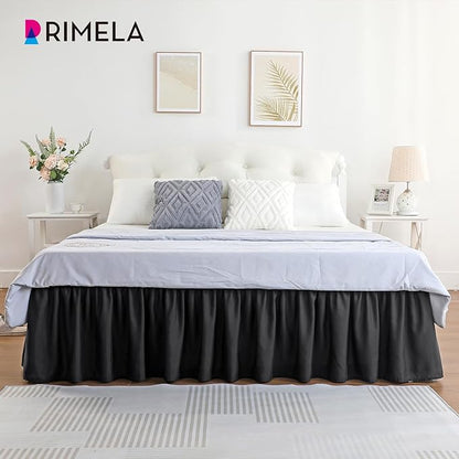 RIMELA Black Bed Skirt King Size 18 Inch Drop, Elastic Bed Skirting for Bed Base and Frame, Bedding Dust Ruffle Easy to Install, Lightweight Wrap Around Adjustable Bedskirt