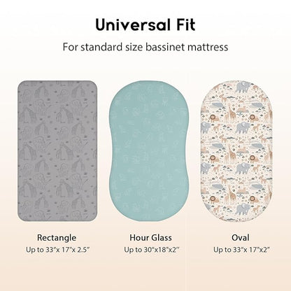 Baby Bassinet Sheets Girl Boy, Fitted Bassinet Sheet Set 3 Pack Bassinet Mattress Sheets Universal Fit for Rectangle, Round, Oval, Hourglass Mattress, Soft Breathable Elephant