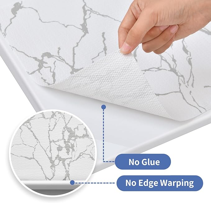 Drawer and Shelf Liner for Kitchen Cabinet: 17 in X 30 Ft Non Slip Waterproof Shelf Paper Non Adhesive Refrigerator Liners Silver Marble Easy Liners for Bathroom with Knife Tape Measure