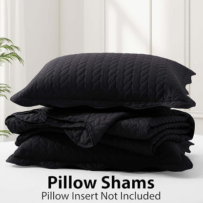 IR Imperial Rooms California King Quilt Bedding Set Size (118"x106") + 2 Pillow Shams (20" x 36"+ 2") - 3 Pcs All Season Reversible Microfiber Coverlet Embossed Quilt Bedspread (Black)