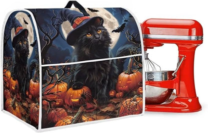 Black Cat Stand Mixer Cover 4.5-5 Quart Pumpkin Bat Kitchen Appliance Covers Dust Protection Universal for Pressure Cooker Air Fryer Halloween Kitchen Home Decorations