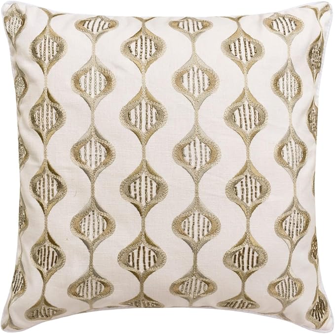 The HomeCentric King/Queen/Twin Beige Decorative Bed Runner Full 68"x18" Bed Runner Without Pillow Cover, Embroidery, Geometric, Beaded Hand Embroidery Bed Scarf on Linen Fabric - Mahsa