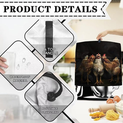 Funny Rooster 3D Print Stand Mixer Covers Kitchen Aid Mixer Cover Mixer Dust Cover with Pockets and Handle Kitchen Accessories Mixer Covers Black