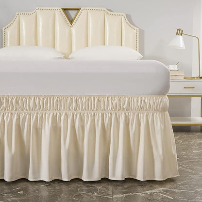 MEILA Wrap Around Bed Skirt Three Fabric Sides Elastic Dust Ruffled 16 Inch Tailored Drop,Easy to Install Fade Resistant-Beige, Queen/King