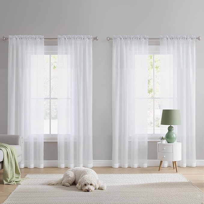 NICETOWN White Sheer Curtains 96 inches Long for Bedroom Living Room 4 Panels, 42 inch Wide Rod Pocket Light Filtering Drapes Translucent Modern Voile Airy & Breathable Window Treatment
