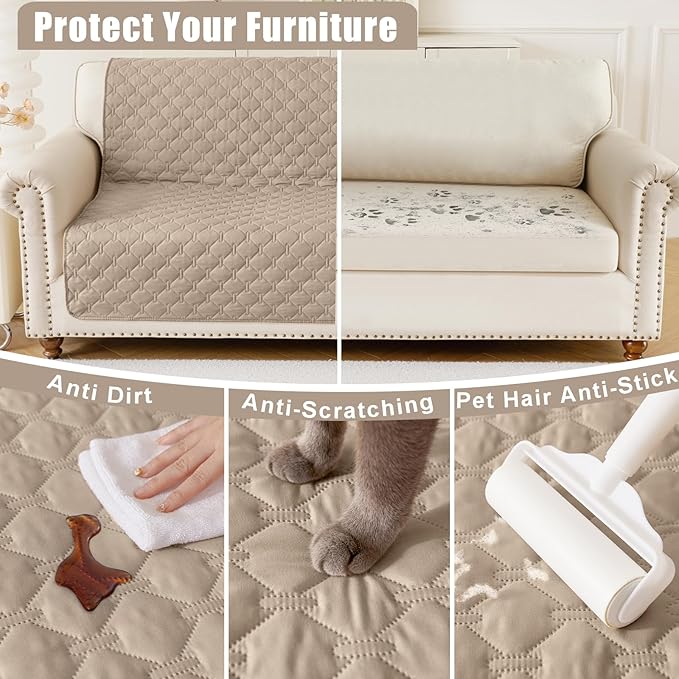 Smiry Waterproof Dog Bed Cover Blanket, Soft Reversible Pet Blanket, Washable Leakproof Cats Dogs Couch Cover for Sofa, Couch, Furniture, Plaid (30x53 Inch, Taupe/Beige)