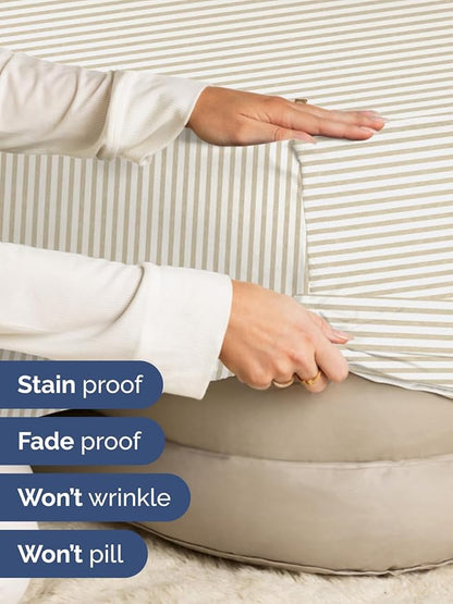 Extra Deep King Fitted Sheet - Hotel Luxury Single Fitted Sheet Only - Easily Fits 18 inch to 24 inch Mattress - Ultra Soft, Wrinkle Free with Extra Deep Pockets - Breathable & Comfy - Beige Stripes
