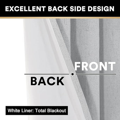 PrinceDeco 100% Blackout Curtains for Bedroom Linen Drapes 108 Inches Long Extra Wide Thermal Sliding Glass Door Curtain Room Divider Sound Proof Curtain for Bedroom,W100 X L108 Inch,Glacier Gray