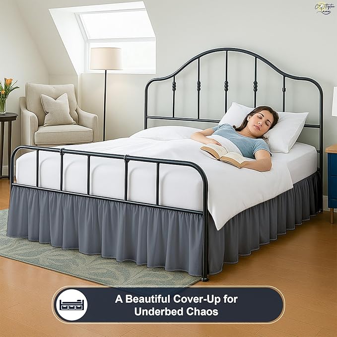 Cottington Lane Ruffled Bed Skirt King Size with Split Corner, Brushed Microfiber Hotel Quality Dark Grey Dust Ruffle, 21 Inch Drop Gathered Bedskirt, Soft and Stylish, Shrinkage and Fade Resistant