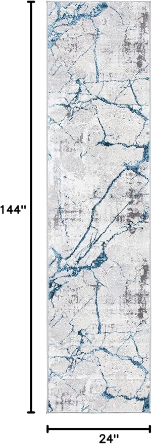 SAFAVIEH Amelia Collection Runner Rug - 2' x 12', Grey & Blue, Modern Abstract Design, Non-Shedding & Easy Care, Ideal for High Traffic Areas in Living Room, Bedroom (ALA293F)