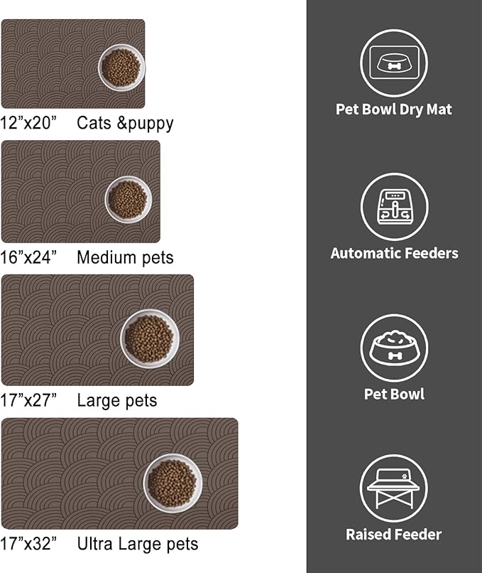 Dog Food Mat for Floors, Absorbent and Quick-Drying Pet Cat Food Mat,Anti-Fouling and Easy-to-Clean Pet Feeding Mat,Dog Bowl Mats for Messy Drinking Water Bowls.16x24inch Boho Style
