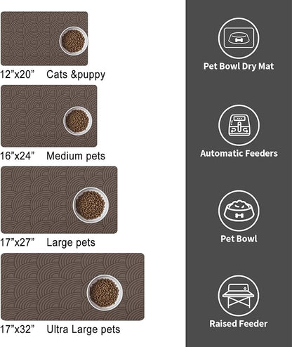 Dog Food Mat for Floors, Absorbent and Quick-Drying Pet Cat Food Mat,Anti-Fouling and Easy-to-Clean Pet Feeding Mat,Dog Bowl Mats for Messy Drinking Water Bowls.16x24inch Boho Style