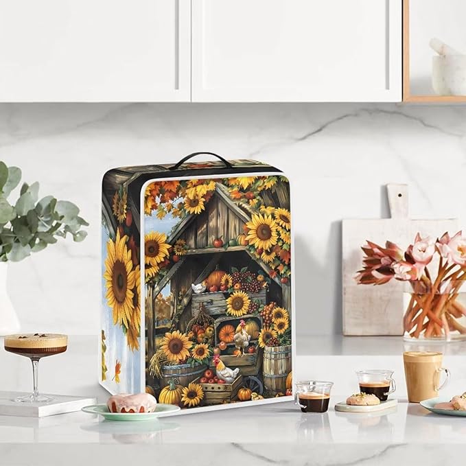 Coffee Maker Cover For Kitchen With Top Handle Waterproof Dust Appliance Cover Suitable For Most Coffee Machine Models Sunflower Chicken Coop Pattern