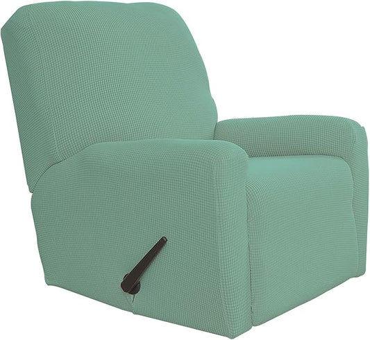 Easy-Going Recliner Stretch Sofa Slipcover Sofa Cover 4-Pieces Furniture Protector Couch Soft with Elastic Bottom Polyester Spandex Jacquard Fabric Small Checks(Recliner, Cyan, Large)