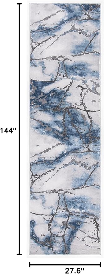 SAFAVIEH Craft Collection Runner Rug - 2'3" x 12', Grey & Blue, Modern Abstract Design, Non-Shedding & Easy Care, Ideal for High Traffic Areas in Living Room, Bedroom (CFT877L)