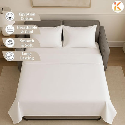 Sleeper Sofa Bed Sheet Set - Full Size 4 PC's Sheet Set Sofa Bed Sheets - 100% Cotton 400 Thread Count Sofa Sheets - Sleeper Sofa Sheets - Fits Mattresses Up to 6" Drop - White