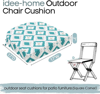 idee-home Outdoor Chair Cushions Set of 4, Thick 17" x 17" x 3" Outdoor Seat Cushions Patio Furniture Waterproof with Ties, Dining Pads