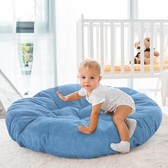 Large Floor Cushion Seating Round Floor Pillows Cushions for Adults Oversized Playroom Pillows Reading Nook Big Pillow for Sitting Meditation Yoga Living Room Sofa Balcony (Lake Blue)