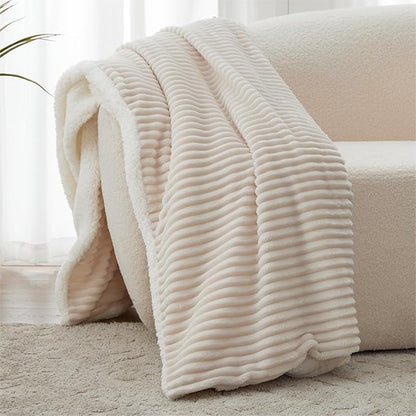 Sherpa Twin Blanket - Soft Cozy Fleece, Warm for Winter, Reversible for Sofa, Cream, 60 x 80 Inches