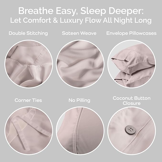 Duvet Cover Set - 100% Viscose Derived from Bamboo Duvet Cover King Size, 3 PC Luxury Cooling Duvet Cover for Hot Sleepers, Buttery Soft Comforter Cover & 2 PC King Pillowcases, Blush