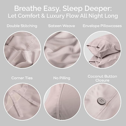 Duvet Cover Set - 100% Viscose Derived from Bamboo Duvet Cover King Size, 3 PC Luxury Cooling Duvet Cover for Hot Sleepers, Buttery Soft Comforter Cover & 2 PC King Pillowcases, Blush