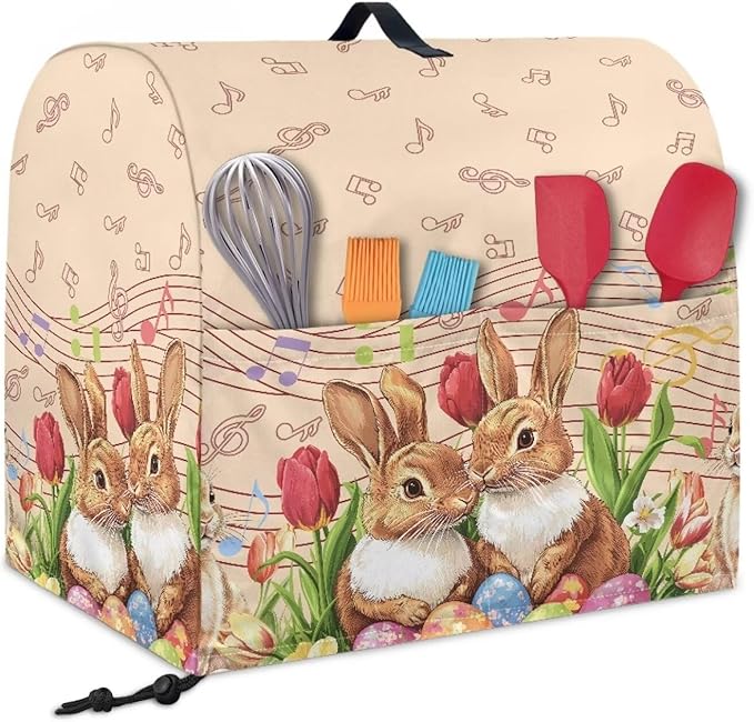 Generic Cute Rabbit Stand Mixer Cover for Easter Decor, Kitchen Dust Cover, 4.5-5 Quart, Lightweight, Waterproof, Polyester, Drawstring Closure, Rabbit Color