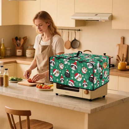 Christmas Decorations Countertop Convection Oven Cover Dust-Proof Toaster Oven Cover with Pockets, Countertop Convection Oven Protector, M, Christmas Hat Cat Paw Snowflake Green