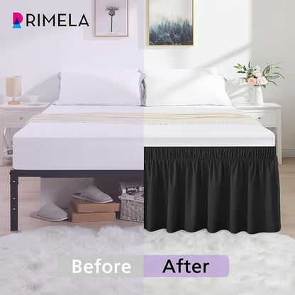 RIMELA Black Bed Skirt Twin Size 15 Inch Drop, Elastic Bed Skirting for Bed Base and Frame, Bedding Dust Ruffle Easy to Install, Lightweight Wrap Around Adjustable Bedskirt