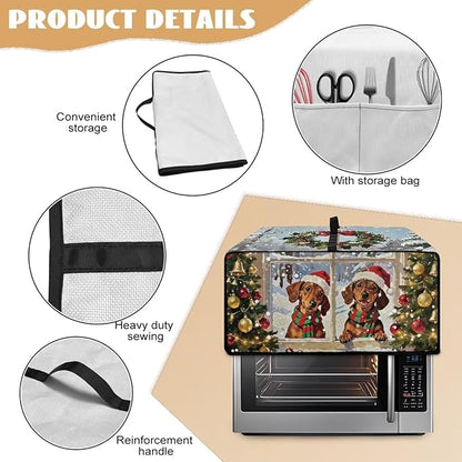 Convection Oven Dust Cover with Storage Pockets, Protective Smart Oven Cover for Kitchen Countertop for Christmas Holiday Party, M, 16.5 x 20.5 x 10 Inches, Dachshund Dog Christmas Tree
