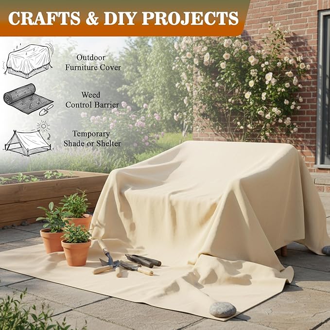 All Purpose Canvas Drop Cloths - Drop Cloth for Painting, Floor Cover, Heavy Duty Protection for Furniture & Surfaces, Reusable Painters Canvas Tarp for Renovation & Home (9x12 Feet)