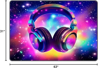 Galaxy Game Area Rug Music Headphone Rugs Colorful Throw Rug Non-Slip Carpet Doormats for Living Room Bedroom Apartment Dorm Floor Mat 63 in x 31 in