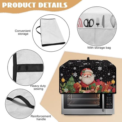 Toaster Oven Cover Dust-Proof Countertop Convection Oven Cover Protective Smart Microwave Oven Accessories and Decor, L, Santa Claus Snowflake Black Christmas Decor