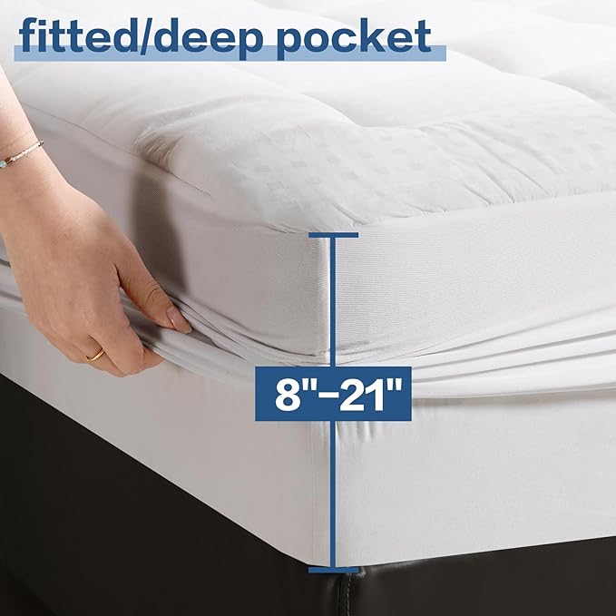 LEISURE TOWN Mattress Pad Twin XL Size Soft Cotton Mattress Cover,Quilted Fitted Mattress Topper with Deep Pocket fits 8-21 inch Mattress,Breathable Fluffy Pillow Top,Cooling Mattress Protector,White