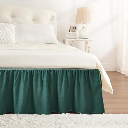 RIMELA Emerald Green Bed Skirt Queen Size 18 Inch Drop, Wrap Around Elastic Bedskirt, Dust Ruffle for Adjustable Bed Base Machine Washable Easy to Install Bed Skirts,Christmas Bedroom Decor