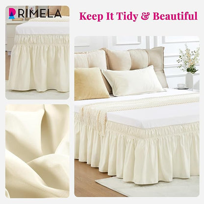 RIMELA Ivory Bed Skirt Queen Size 15 Inch Drop, Elastic Bed Skirting for Bed Base and Frame, Bedding Dust Ruffle Easy to Install, Lightweight Wrap Around Adjustable Bedskirt