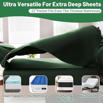 Extra Deep Pocket Queen Sheets 18-24 Inch 100% Egyptian Cotton 1000 Thread Count Sateen Weave Soft Breathable 4 Pieces（Queen,Forest Green）