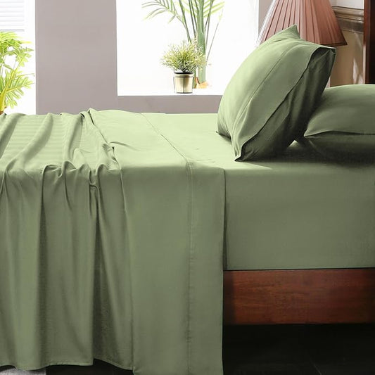 Extra Deep Pocket King Sheets 18-24 Inch 1000 Thread Count 100% Egyptian Cotton Sateen Weave Soft Breathable 4 Pieces（King，Olive Green）