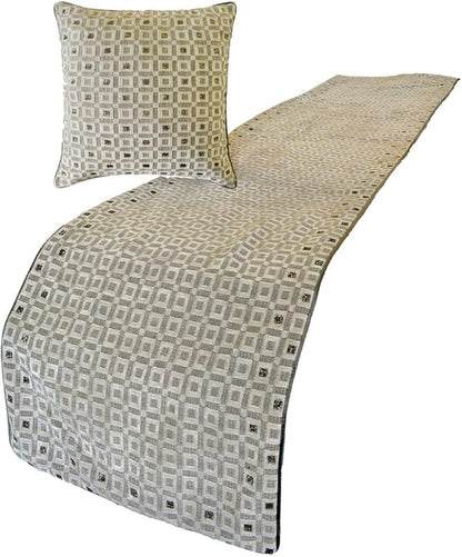 The HomeCentric King/Queen/Twin Grey Decorative Twin 53"x18" Bed Runner with 2 Pillow Cover, Checkered, Beaded, Hand Embroidery Bed Scarf on Velvet Fabric - The Brick Effect