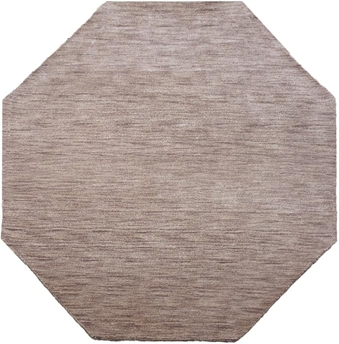 Hand Knotted Loom Wool ECO-Friendly Area Rugs - 10'x10', Octagon, Light Brown Color, Solid Plain Design, High Pile Thick Handmade Anti Skid Rugs for Living Room (L00111)