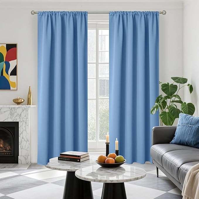 BGment Denim Blue Blackout Curtains for Living Room 84 Inch Length - Rod Pocket Thermal Insulated Drapes Room Darkening Ocean Decor for Dining Bedroom, 52 x 84 Inch, 2 Panels