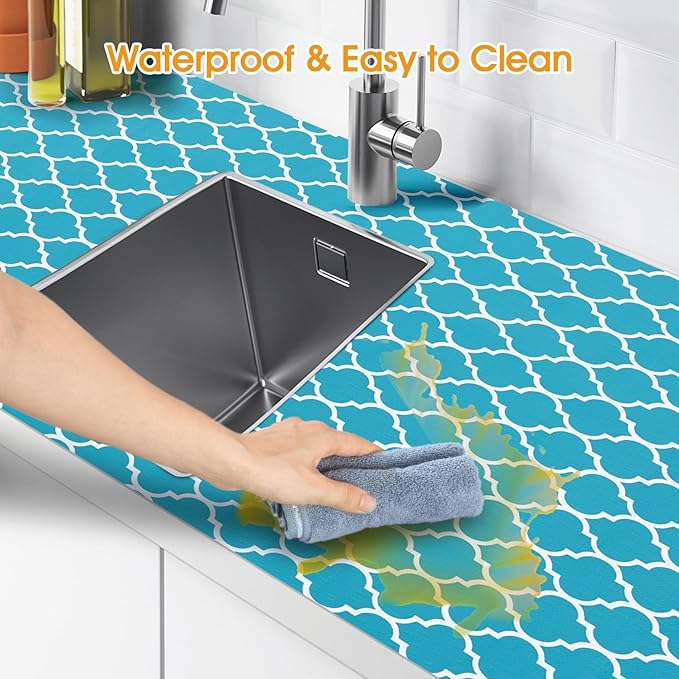 Shelf and Drawer Liner for Kitchen Cabinets Non-Adhesive, Strong Grip Non-Slip Thickened Cabinet Liners for Shelves, Waterproof Mats for Dresser Cupboard, Green/White, 23 in x 30 Feet