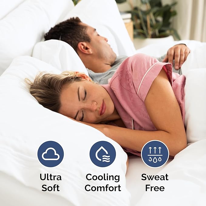 Split Queen Sheets - Easy-Fit, Wrinkle-Resistant, Designed for Split Queen Mattress – Split Queen Sheets Sets Fits 14" to 16" Deep Pockets – Premium Extra Soft, Queen Split Fitted Sheet Set – White