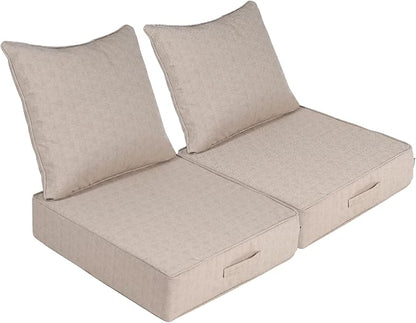 Outdoor Olefin Water-Resistant Deep Seat Cushion Set, 2PCS Weather and Fade Resistant 23''x 26''x 6'' Patio Furniture Seat Cushion, Thickened Sofa Chair Pad for Lawn, Garden, Light Beige