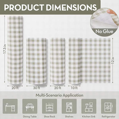 Drawer and Shelf Liner, Non-Slip Kitchen Cabinet Liners Non-Adhesive Thick Strong Grip Waterproof Washable Mats Protect Dresser Shelves Cupboard Bathroom Cabinets, Green Plaid, 12 in X 30 FT