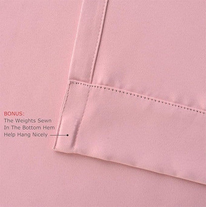 MIUCO 1 Pair Thermal Insulated Grommet 52-Inch-by-63-Inch Blackout Window Curtain Panels with 2 Tie Backs, Pink