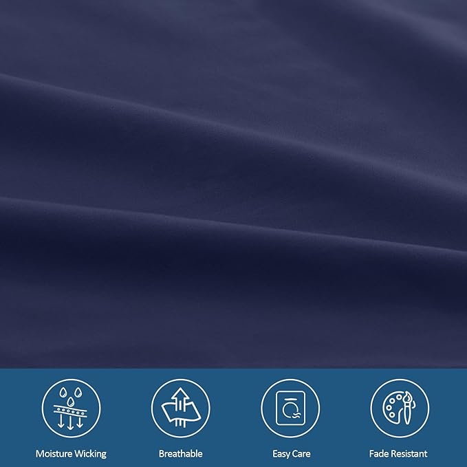 Moonsea King Size Sheets Set for Air Mattress - Deep Pocket King Sheet Set - 3Pcs Side Storage Pocket Fitted Sheet & Pillowcases Easily Fits 16in to 24in Pillow Top Air Bed Mattress - Navy Blue